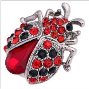 Vtg Ladybug Pin Brooch Silver Plated Red Black Crystal Crystals Insect Lady Bug